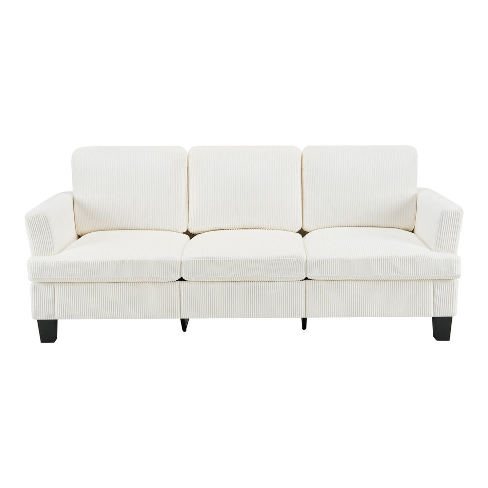 84" White Corduroy Sofa — view 1