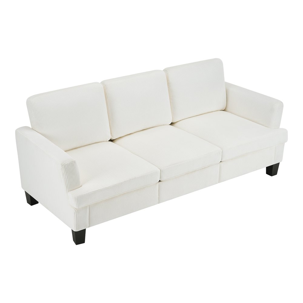 84" White Corduroy Sofa