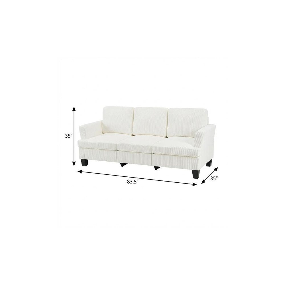 84" White Corduroy Sofa — view 8