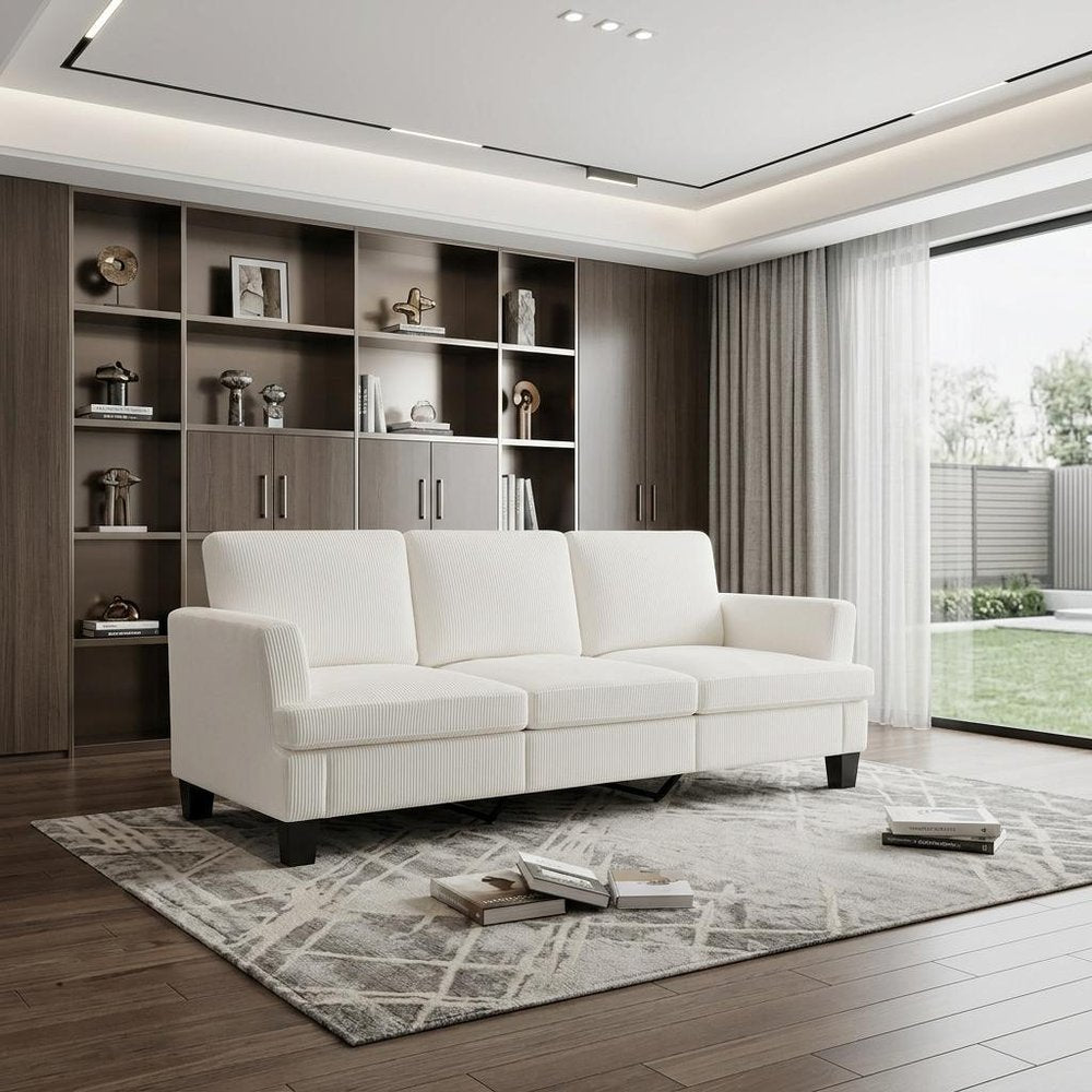 84" White Corduroy Sofa — view 9