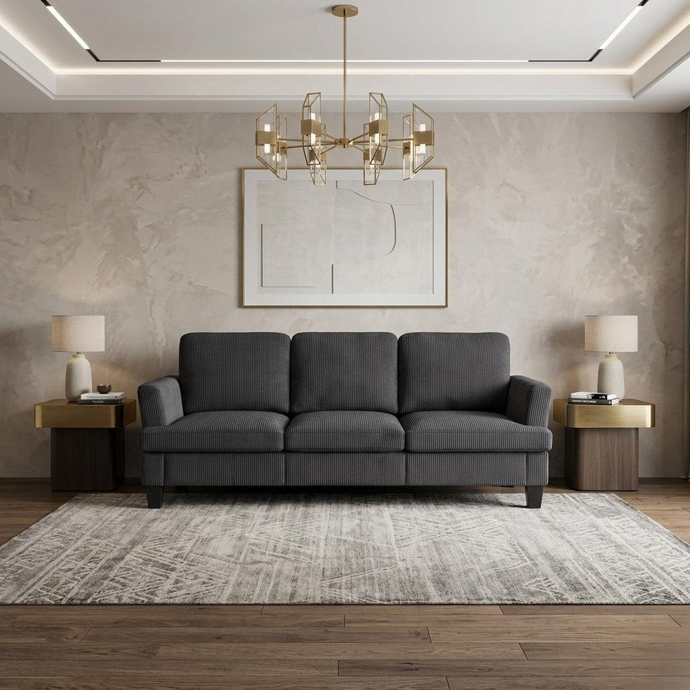 84" Dark Gray Corduroy Sofa — view 11
