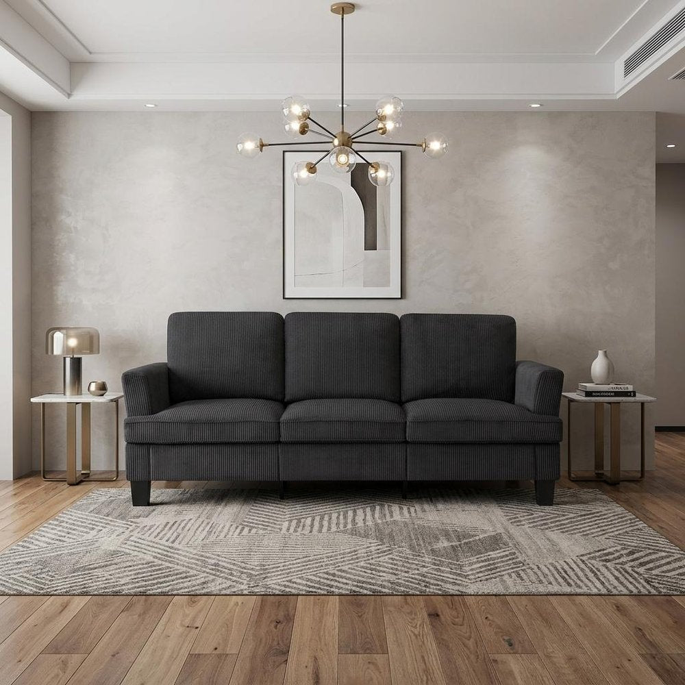 84" Dark Gray Corduroy Sofa — view 12