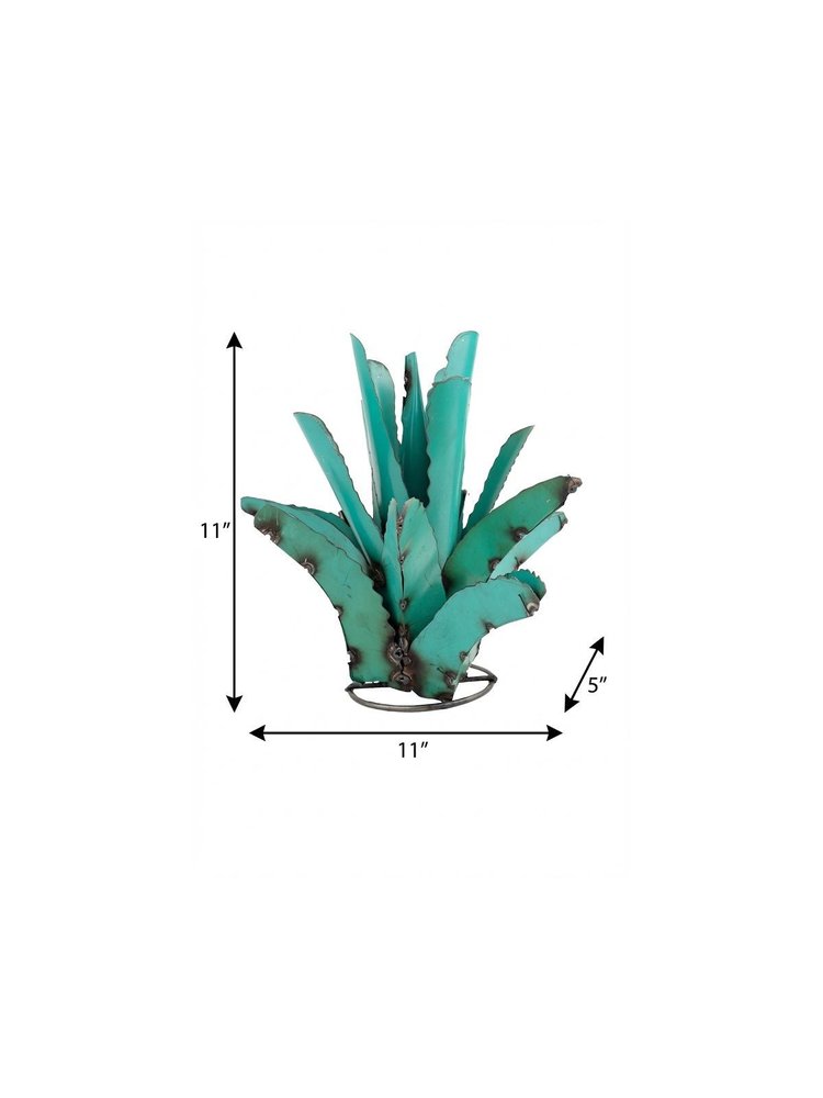 11" Turquoise Metal Succulent Garden Hanging Wall or Door Decor HomeRoots