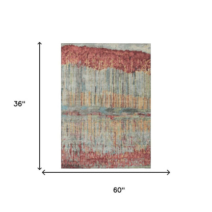 3' X 5' Coral And Sage Abstract Washable Indoor Outdoor Area Rug HomeRoots