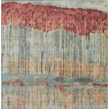 3' X 5' Coral And Sage Abstract Washable Indoor Outdoor Area Rug