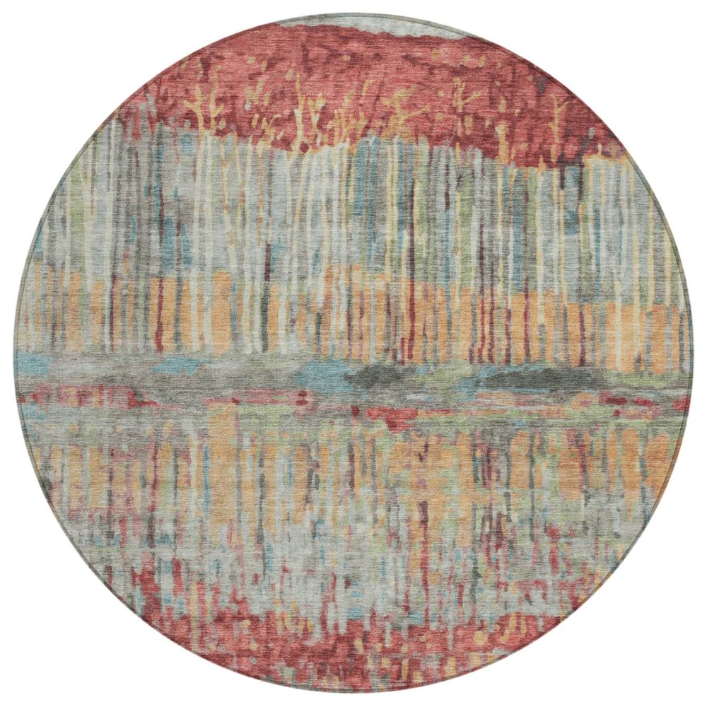 8' Coral And Sage Round Abstract Washable Indoor Outdoor Area Rug HomeRoots