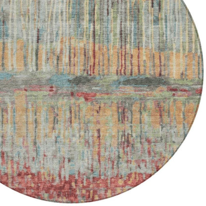 8' Coral And Sage Round Abstract Washable Indoor Outdoor Area Rug HomeRoots