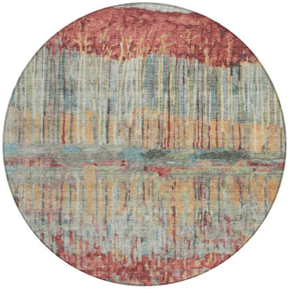 8' Coral And Sage Round Abstract Washable Indoor Outdoor Area Rug HomeRoots