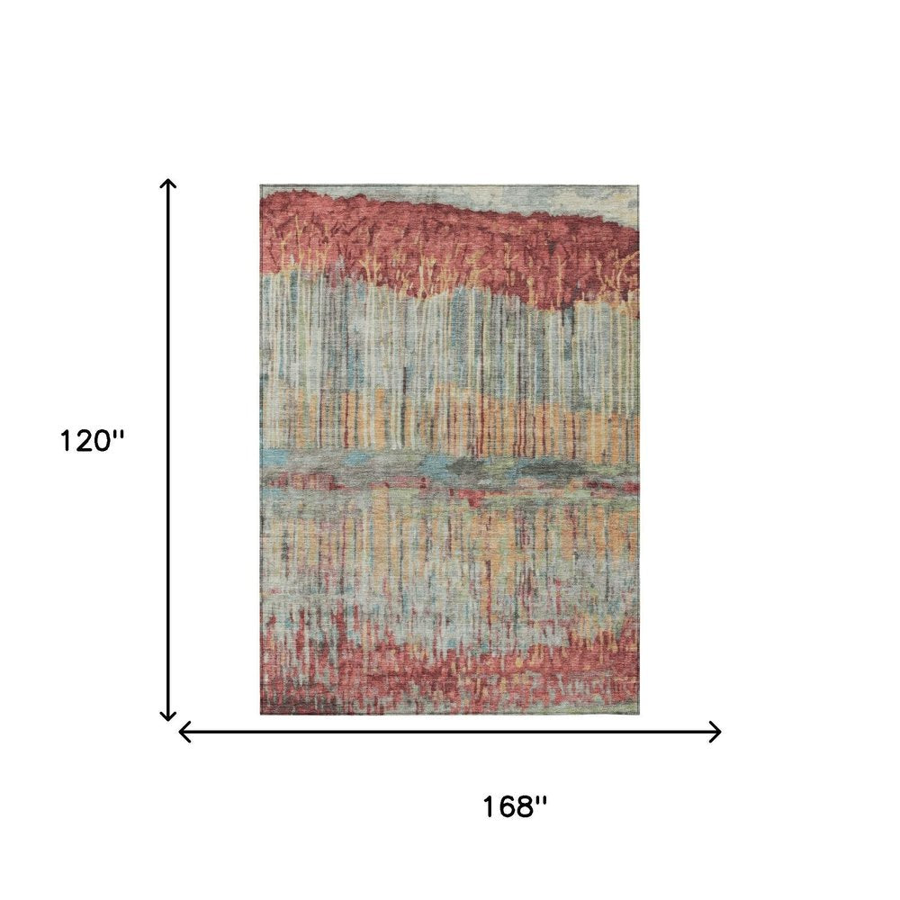 10' X 14' Coral And Sage Abstract Washable Indoor Outdoor Area Rug HomeRoots