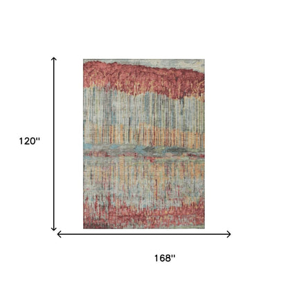 10' X 14' Coral And Sage Abstract Washable Indoor Outdoor Area Rug HomeRoots