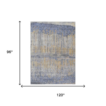 8' X 10' Denim Blue And Blue Abstract Washable Indoor Outdoor Area Rug HomeRoots