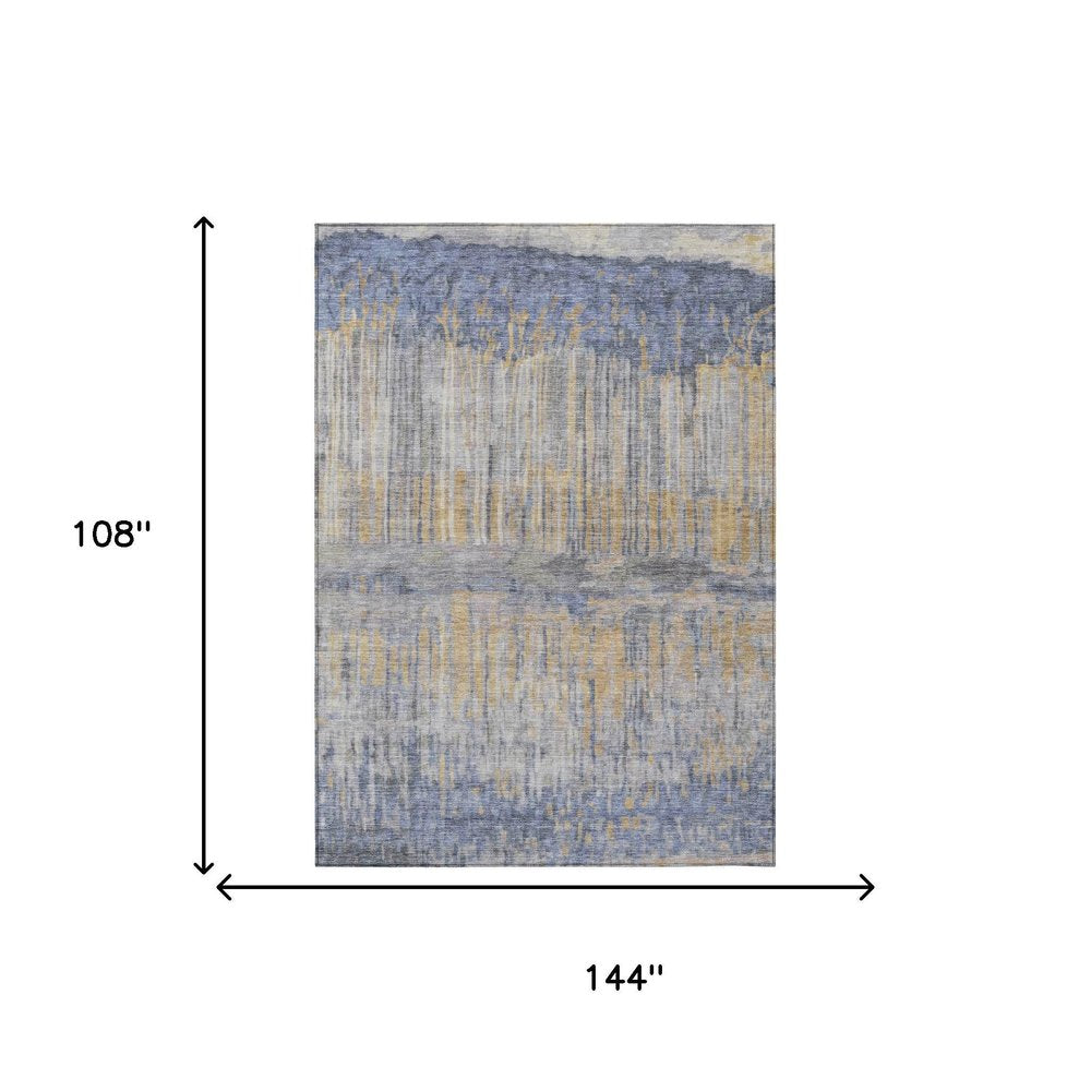 9' X 12' Denim Blue And Blue Abstract Washable Indoor Outdoor Area Rug HomeRoots