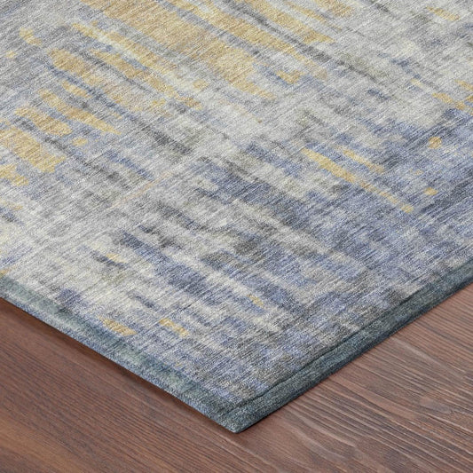 10' X 14' Denim Blue And Blue Abstract Washable Indoor Outdoor Area Rug HomeRoots