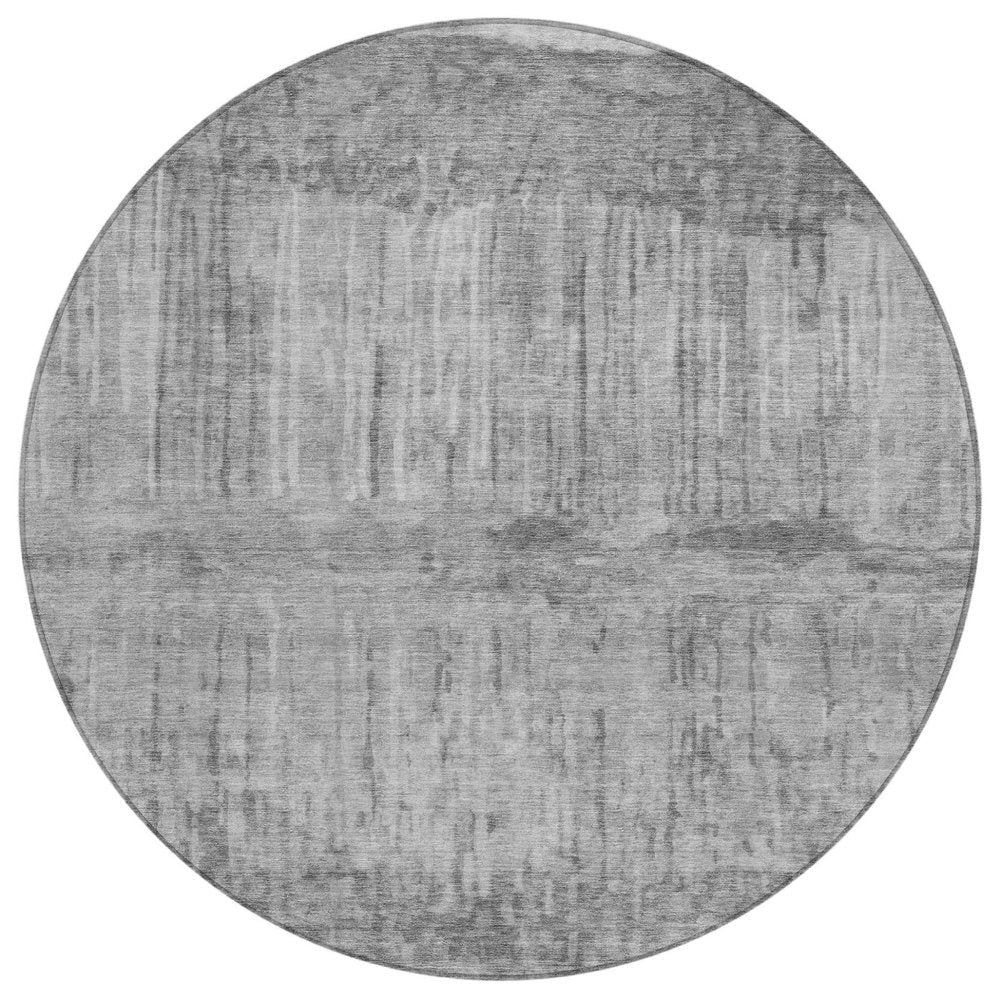 8' Gray And Silver Round Abstract Washable Indoor Outdoor Area Rug HomeRoots