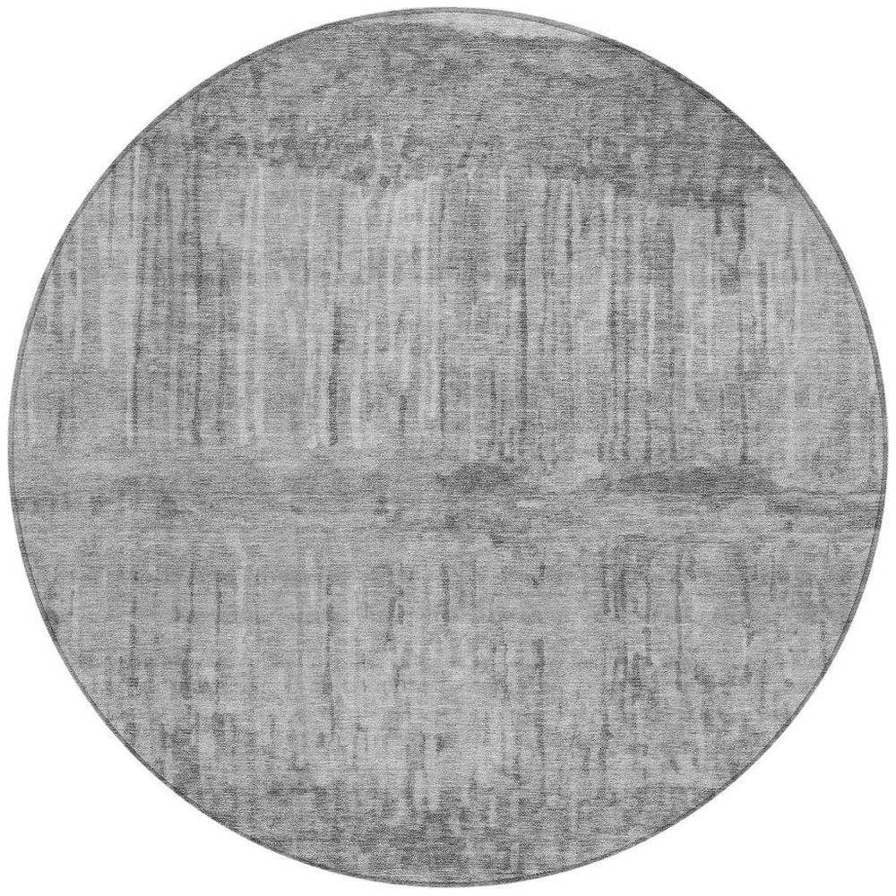 8' Gray And Silver Round Abstract Washable Indoor Outdoor Area Rug HomeRoots