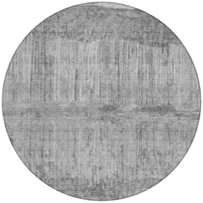 8' Gray And Silver Round Abstract Washable Indoor Outdoor Area Rug HomeRoots