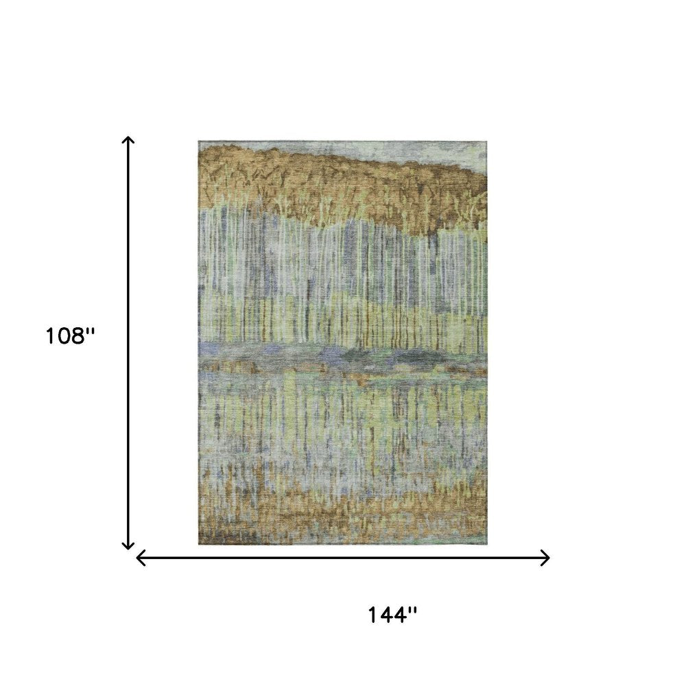 9' X 12' Khaki And Taupe Abstract Washable Indoor Outdoor Area Rug HomeRoots