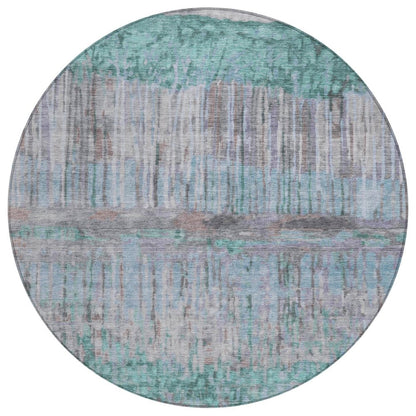 8' Teal Blue And Taupe Round Abstract Washable Indoor Outdoor Area Rug HomeRoots