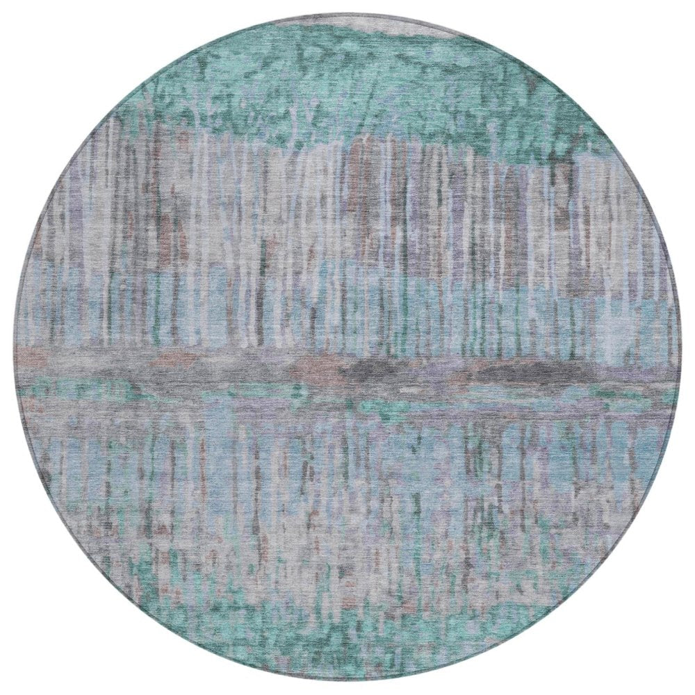 8' Teal Blue And Taupe Round Abstract Washable Indoor Outdoor Area Rug HomeRoots
