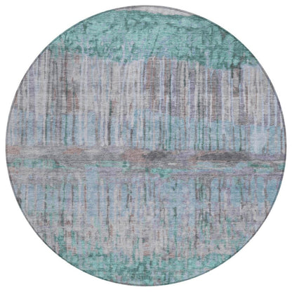 8' Teal Blue And Taupe Round Abstract Washable Indoor Outdoor Area Rug HomeRoots