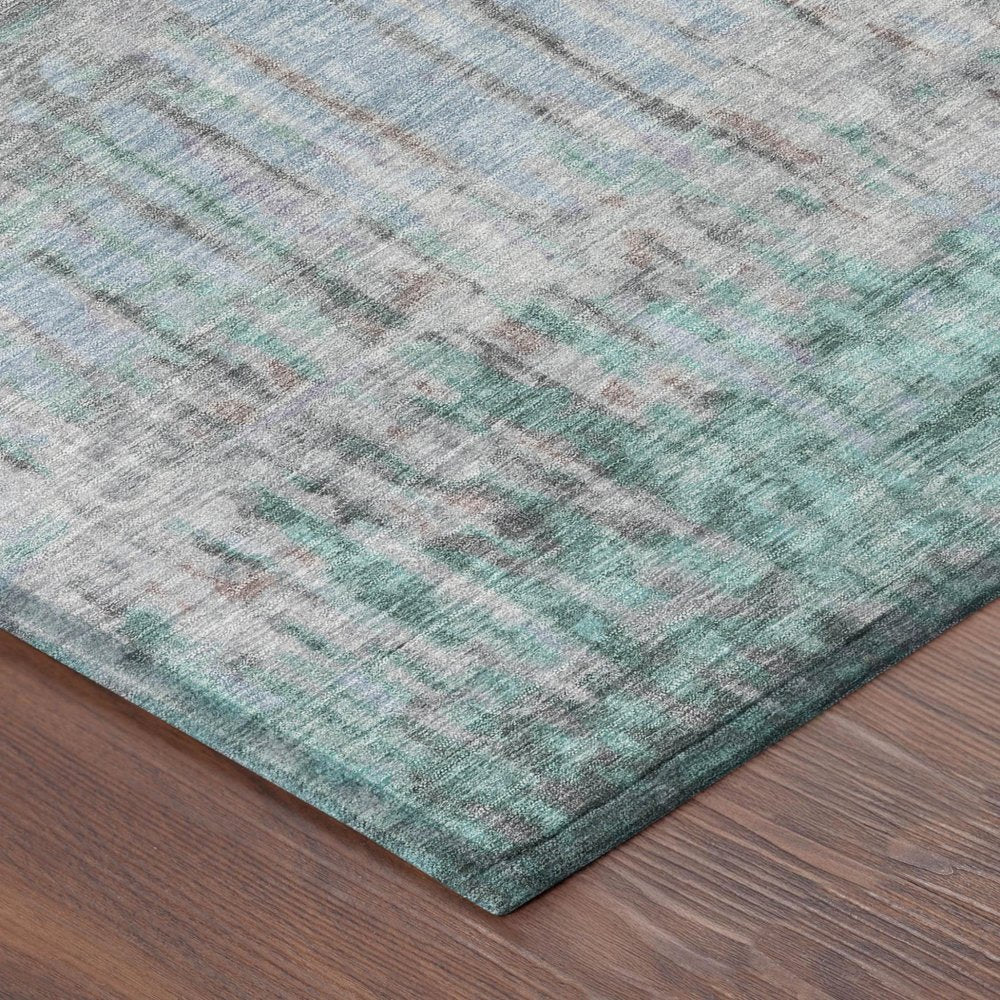 8' Teal Blue And Taupe Round Abstract Washable Indoor Outdoor Area Rug HomeRoots