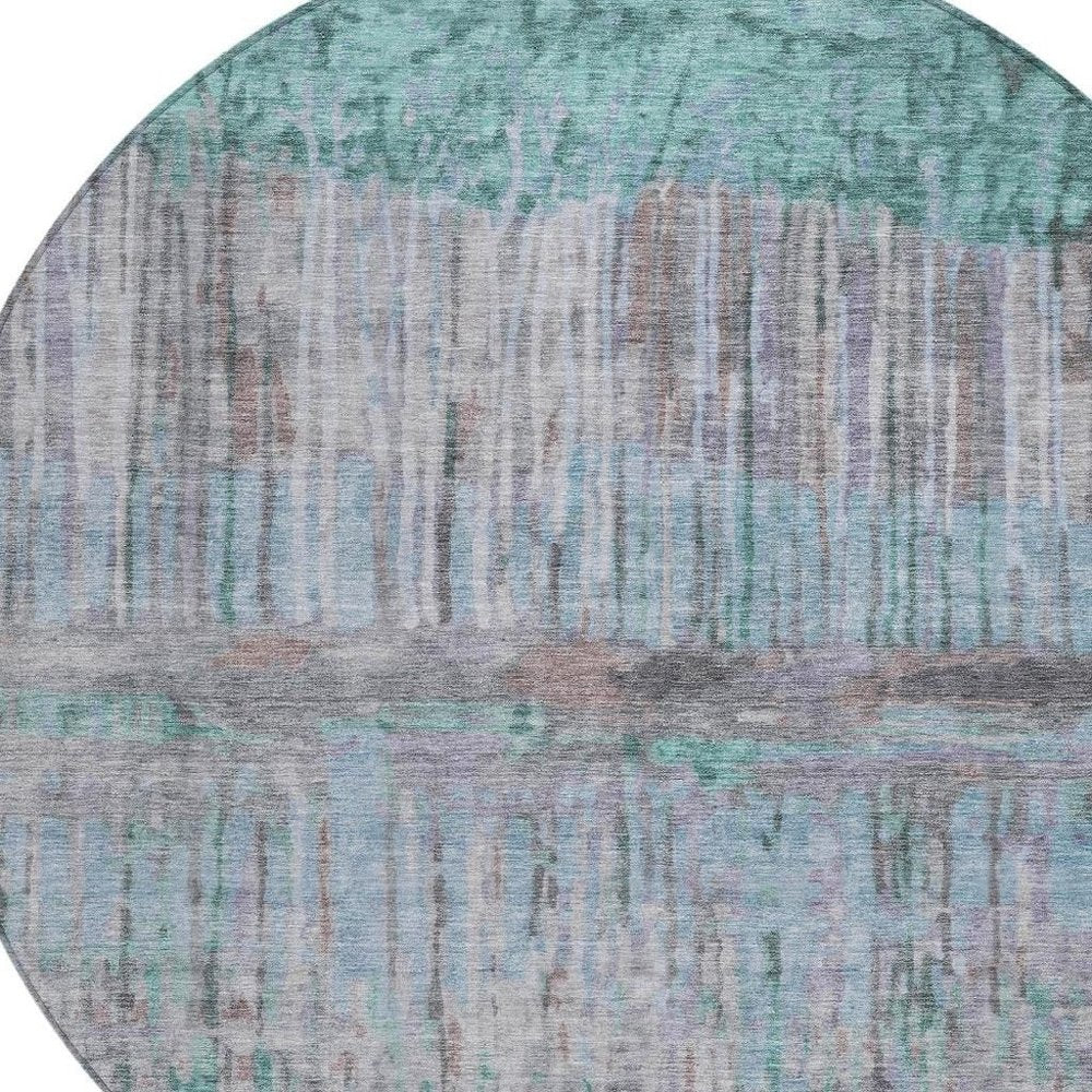 8' Teal Blue And Taupe Round Abstract Washable Indoor Outdoor Area Rug HomeRoots