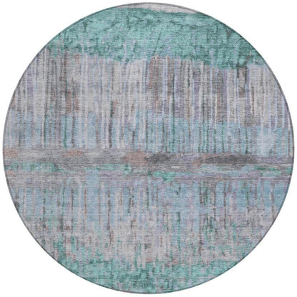 8' Teal Blue And Taupe Round Abstract Washable Indoor Outdoor Area Rug HomeRoots