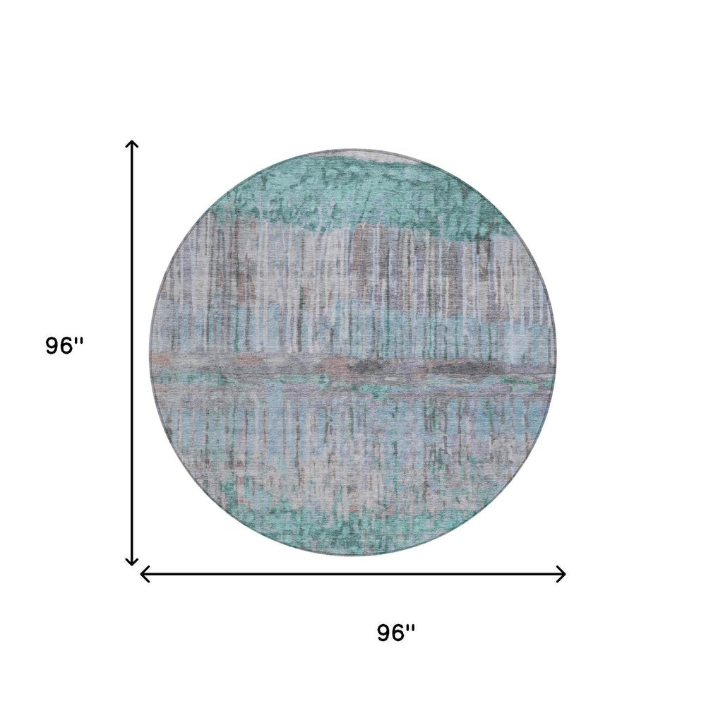 8' Teal Blue And Taupe Round Abstract Washable Indoor Outdoor Area Rug HomeRoots