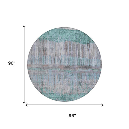 8' Teal Blue And Taupe Round Abstract Washable Indoor Outdoor Area Rug HomeRoots
