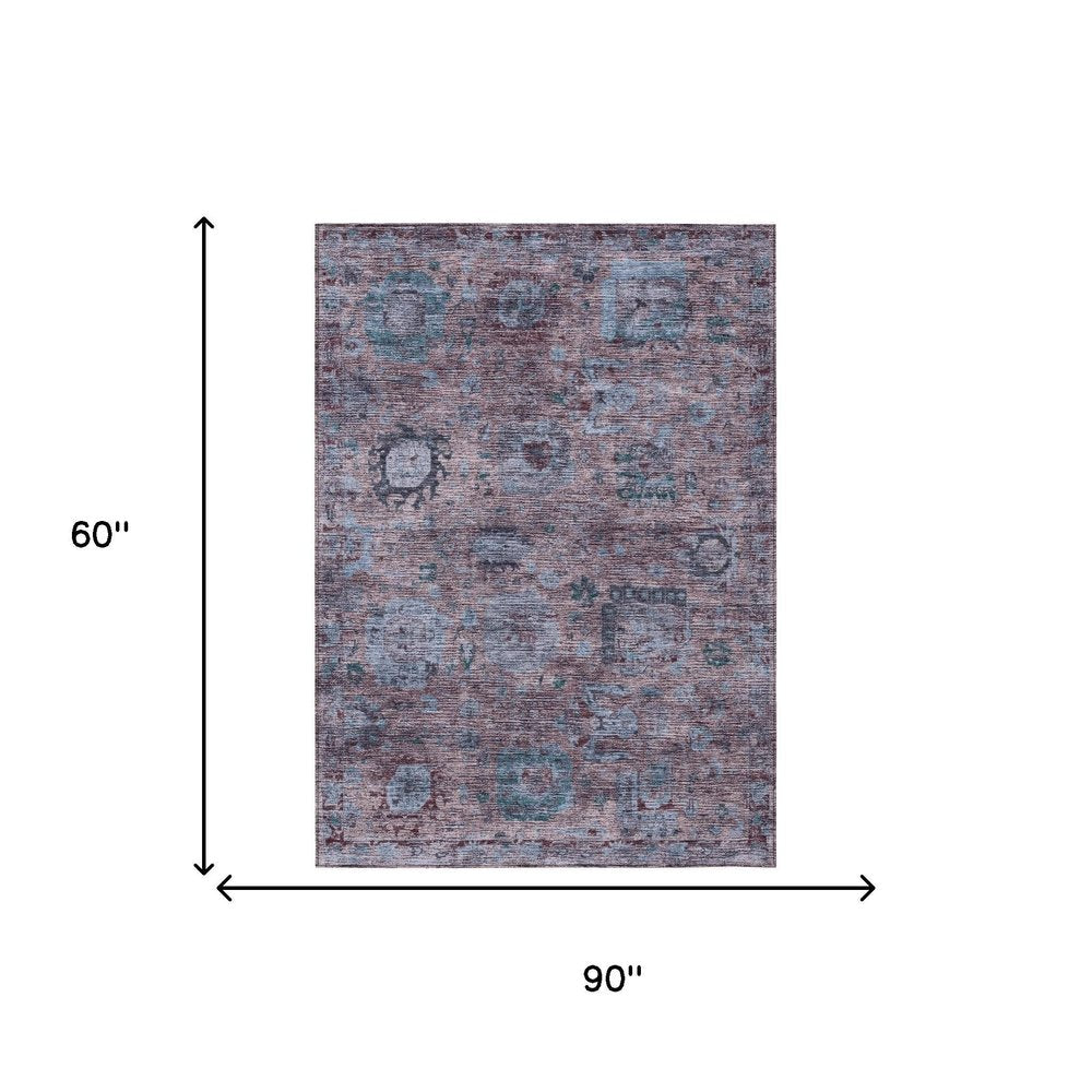 5' X 8' Plum And Brown Abstract Washable Indoor Outdoor Area Rug HomeRoots