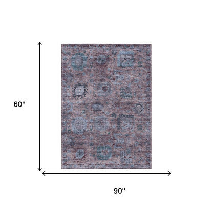 5' X 8' Plum And Brown Abstract Washable Indoor Outdoor Area Rug HomeRoots