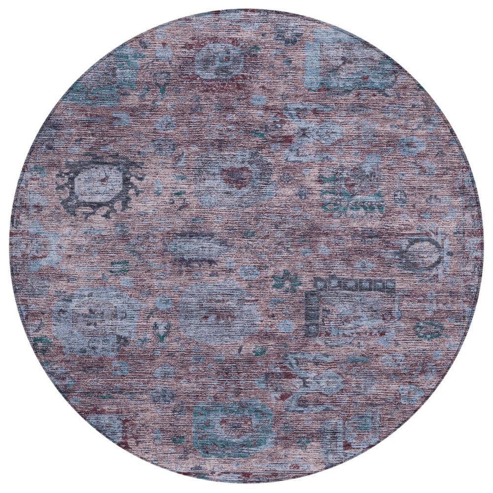 8' Plum And Brown Round Abstract Washable Indoor Outdoor Area Rug HomeRoots