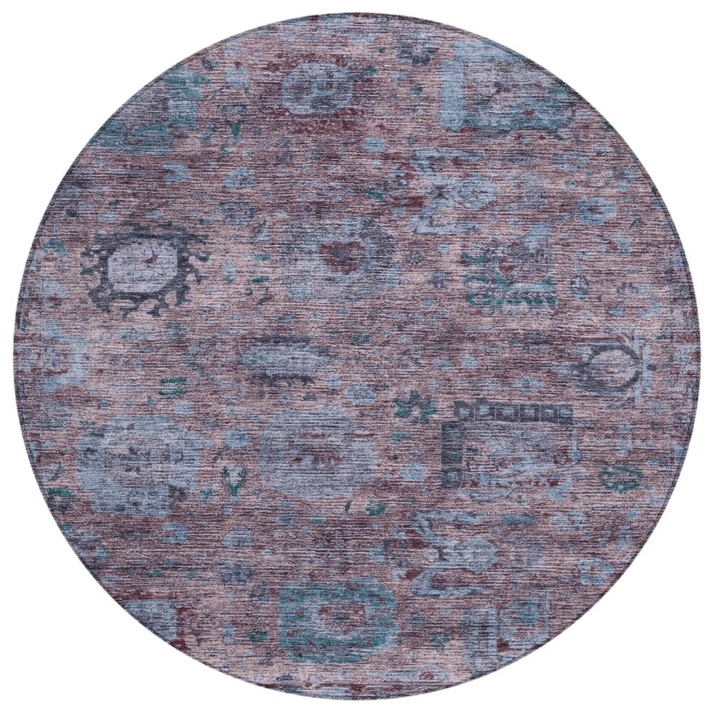 8' Plum And Brown Round Abstract Washable Indoor Outdoor Area Rug HomeRoots