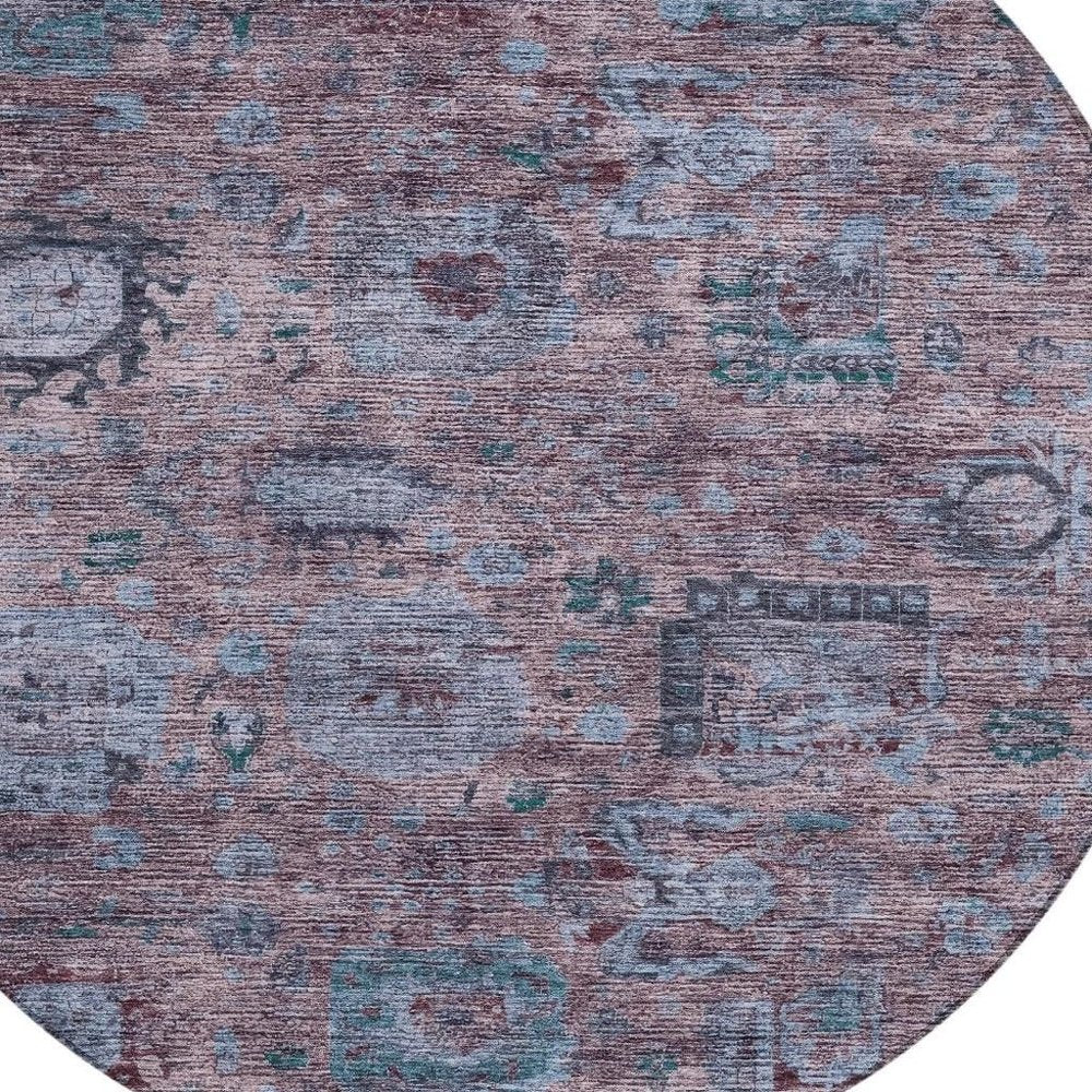 8' Plum And Brown Round Abstract Washable Indoor Outdoor Area Rug HomeRoots