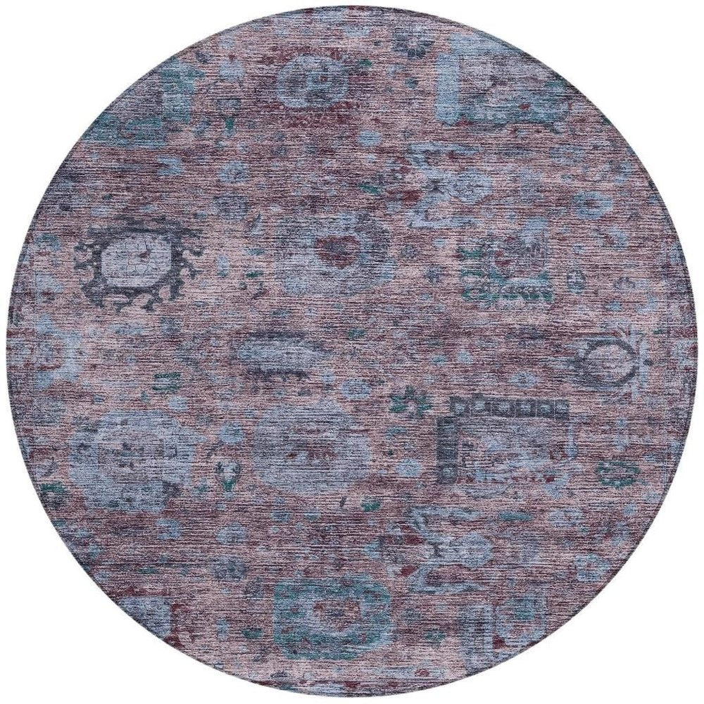 8' Plum And Brown Round Abstract Washable Indoor Outdoor Area Rug HomeRoots