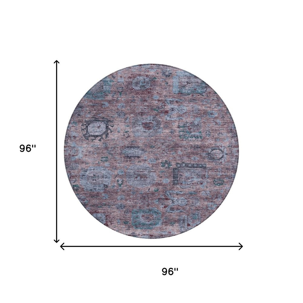 8' Plum And Brown Round Abstract Washable Indoor Outdoor Area Rug HomeRoots