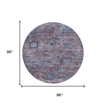 8' Plum And Brown Round Abstract Washable Indoor Outdoor Area Rug HomeRoots