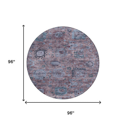 8' Plum And Brown Round Abstract Washable Indoor Outdoor Area Rug HomeRoots