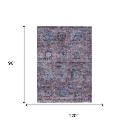 8' X 10' Plum And Brown Abstract Washable Indoor Outdoor Area Rug HomeRoots