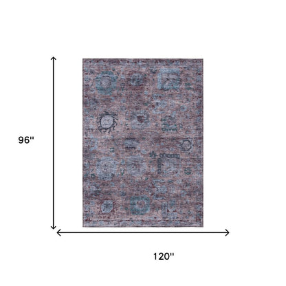 8' X 10' Plum And Brown Abstract Washable Indoor Outdoor Area Rug HomeRoots