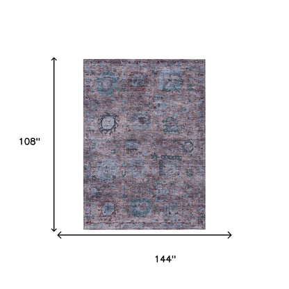 9' X 12' Plum And Brown Abstract Washable Indoor Outdoor Area Rug HomeRoots