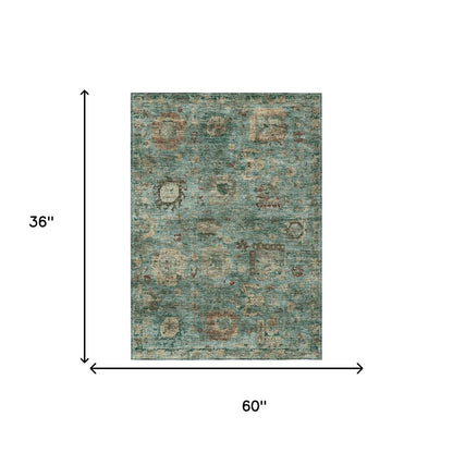 3' X 5' Blue And Teal Blue Abstract Washable Indoor Outdoor Area Rug HomeRoots