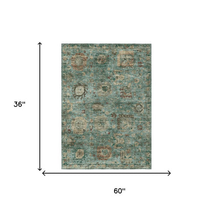 3' X 5' Blue And Teal Blue Abstract Washable Indoor Outdoor Area Rug HomeRoots