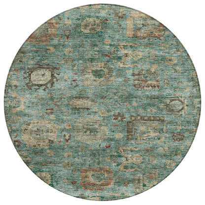 8' Blue And Teal Blue Round Abstract Washable Indoor Outdoor Area Rug HomeRoots