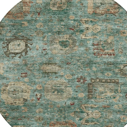 8' Blue And Teal Blue Round Abstract Washable Indoor Outdoor Area Rug HomeRoots