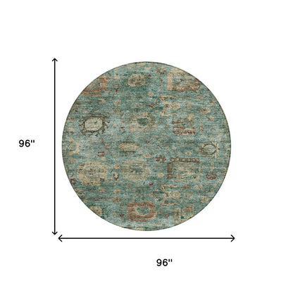 8' Blue And Teal Blue Round Abstract Washable Indoor Outdoor Area Rug HomeRoots