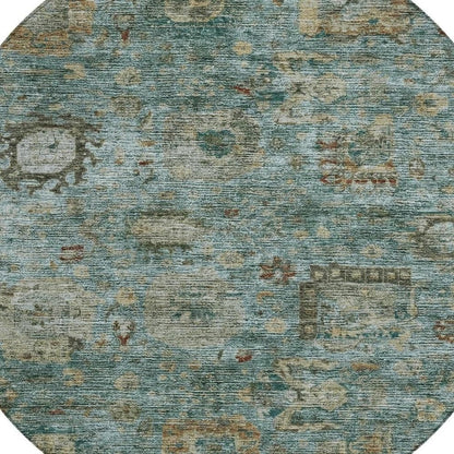 8' Teal Blue And Aqua Round Abstract Washable Indoor Outdoor Area Rug HomeRoots