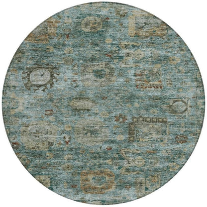 8' Teal Blue And Aqua Round Abstract Washable Indoor Outdoor Area Rug HomeRoots
