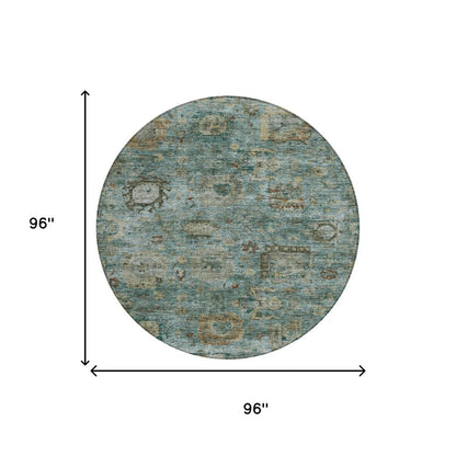 8' Teal Blue And Aqua Round Abstract Washable Indoor Outdoor Area Rug HomeRoots