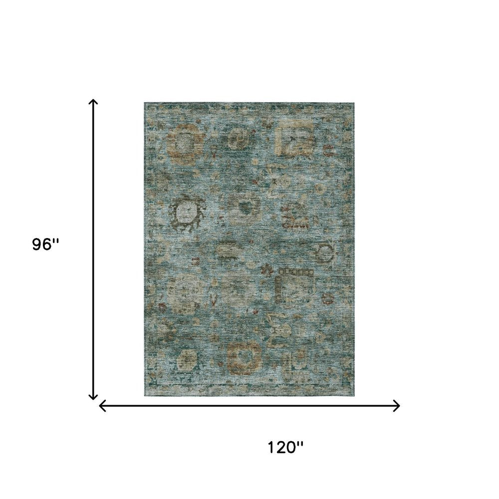 8' X 10' Teal Blue And Aqua Abstract Washable Indoor Outdoor Area Rug HomeRoots